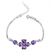 易燃火山925纯银紫色四叶草水晶手链SYB0020A