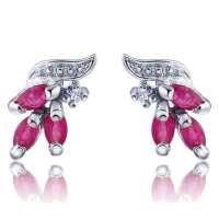 易燃火山925银天然红宝石耳钉SE0004R