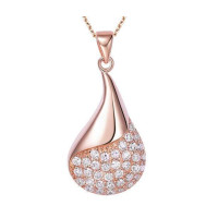 易燃火山精镶37颗镀玫瑰金色水滴项链CZP0049