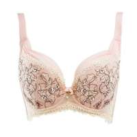 体会奢华网纱刺绣蕾丝无痕软绵薄模杯大杯文胸粉色(80D)BQ0491
