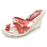 皮尔世绅夏季头层牛皮凉拖坡跟真皮压花女鞋红色A525251(38)