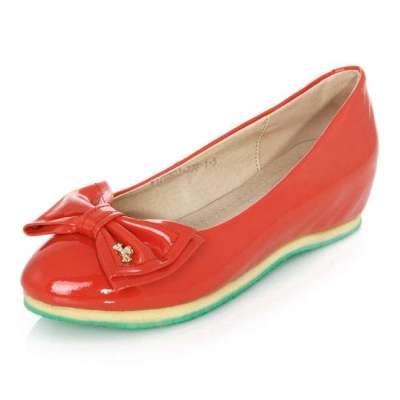 维杜拉炫彩撞色蝴蝶结浅口牛漆皮女鞋单鞋红色W120802(39)