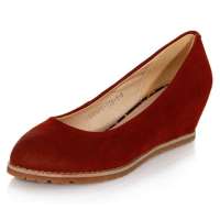 维杜拉优雅素面浅口内增高磨砂牛皮女鞋单鞋红色120602(36)