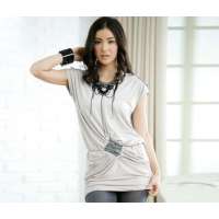 LISA.LISA丽莎丽莎 日系时尚宽松版豹纹贴片皱褶长版上衣LS05094灰色(均码)