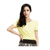 OLOMO欧莱诺女装优雅素色短袖衬衫112420263000(黄色/F)