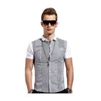 OLOMO欧莱诺男装粗细条纹拼接短袖衬衫112320331052(白色/XL)