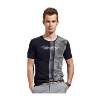 OLOMO欧莱诺男装个性波点印花短袖T恤112311387948(藏青/M)