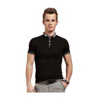 OLOMO欧莱诺男装简洁撞色罗纹POLO衫112311569048(黑色/M)