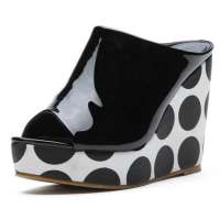 SELFTREND涉趣超高跟防水台坡跟鱼嘴凉鞋拖鞋魅力黑W22009(39)