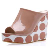 SELFTREND涉趣超高跟防水台坡跟鱼嘴凉鞋拖鞋气质裸W22009(36)