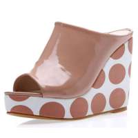 SELFTREND涉趣超高跟防水台坡跟鱼嘴凉鞋拖鞋气质裸W22009(37)