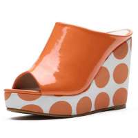 SELFTREND涉趣超高跟防水台坡跟鱼嘴凉鞋拖鞋时尚橙W22009(35)