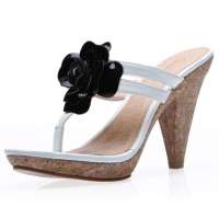 SELFTREND涉趣高跟花朵女凉拖鞋气质白W22065(36)