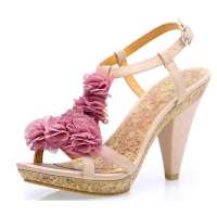 SELFTREND涉趣花朵高跟细跟女凉鞋芭比粉W22019(36)