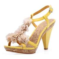 SELFTREND涉趣花朵高跟细跟女凉鞋清雅黄W22019(38)