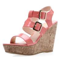 SELFTREND涉趣罗马坡跟复合底凉鞋水红色W22054(36)