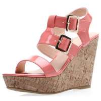 SELFTREND涉趣罗马坡跟复合底凉鞋水红色W22054(37)