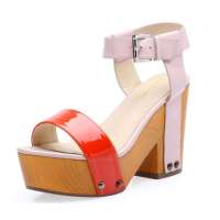 SELFTREND涉趣欧美粗跟高跟女凉鞋时尚橙W22051(38)