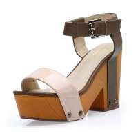 SELFTREND涉趣欧美粗跟高跟女凉鞋优雅杏W22051(38)