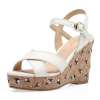 SELFTREND涉趣日系真皮绣花厚底坡跟女凉鞋白色W22006(37)