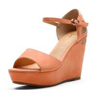 SELFTREND涉趣甜美超高跟厚底坡跟女凉鞋粉末橘W22070(38)