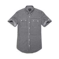 Justyle 英伦格子系列全棉短袖衬衫 18111004 黑色(L)