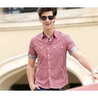 Justyle 英伦格子系列全棉短袖衬衫 18111004 红色(S)