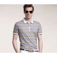 Moonbasa梦芭莎 蒙蒂埃莫男装活力明快丝光棉彩条撞色领T恤062512264(黄间条/S)