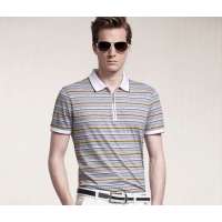 Moonbasa梦芭莎 蒙蒂埃莫男装活力明快丝光棉彩条撞色领T恤062512264(黄间条/XL)