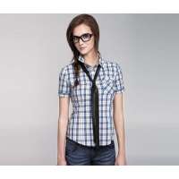 Moonbasa梦芭莎 ING2ING女装清新蓝格子短袖衬衫101912209(蓝白格/M)
