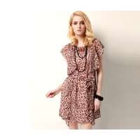 Moonbasa梦芭莎 清新荷叶袖豹纹连衣裙配送吊带裙037112276(粉色/L)