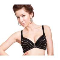 仙子宜岱欧式风情条纹3/4超强侧推提拉式薄棉杯文胸黑色(85B)1036