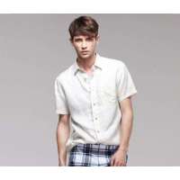 佐丹奴男装悠然亚麻短袖衬衫01042003(浅石灰色/大码)