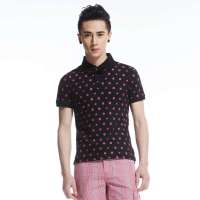 唐狮男装跳伞兔满地花印花polo衫11123102606290105(黑色L)