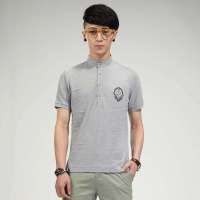 唐狮男装小立领素色POLO衫11221102641502904(浅麻灰M)
