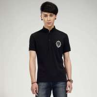 唐狮男装小立领素色POLO衫11221102641590103(黑色S)