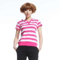 唐狮女装条纹连帽T恤11122102203640804(桃红M)