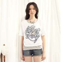 唐狮女装圆领蝙蝠袖印花T恤11222102240510104(本白M)