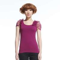 唐狮女装圆领净色恤衫11122102210670505(紫红L)