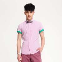 唐狮男装式格子短袖衬衫91121101300440406(粉红XL)