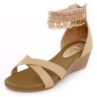 皮尔世绅头层牛皮优雅水钻合金拉链优质橡胶底凉鞋杏色A808(37)