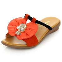 皮尔世绅潮酷花饰顶级羊猄皮金属装饰橡胶底凉鞋桔色AA52888(39)