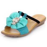 皮尔世绅潮酷花饰顶级羊猄皮金属装饰橡胶底凉鞋蓝色AA52888(35)