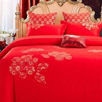 堂皇家纺/TEVEL 全棉贴布绣花婚庆红色床上用品套件 漫舞六件套200*150