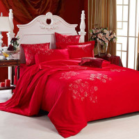 堂皇家纺/TEVEL 全棉贴布绣花婚庆红色床上用品套件 漫舞六件套200*180