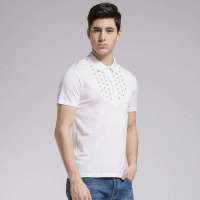 GXG 男士时尚前襟相拼印花polo领短袖T恤#12124212 白色(L)