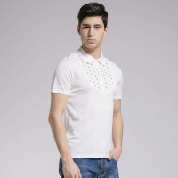 GXG 男士时尚前襟相拼印花polo领短袖T恤#12124212 白色(S)