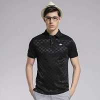 GXG 男士时尚暗方格polo领短袖衬衫#12124411 黑色(S)