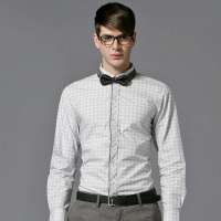 GXG 时尚格子白色长袖衬衫#11103118 白底蓝点(XXXL)