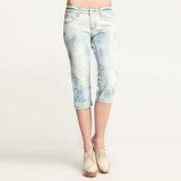 艾夫斯女装原价199韩版刷白做旧抓痕修身水洗牛仔中裤21122228007(浅牛仔蓝/27)